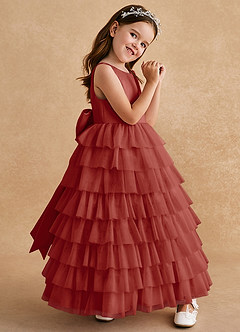 Azazie Twinkle Toes Blumenmädchenkleider A-Linie Schleifen Tüll Kleid Terrakotta image3