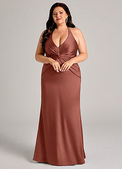 Azazie Valerie Robes de demoiselle d'honneur Robe Sirène en Satin extensible Plissée Auburn image9