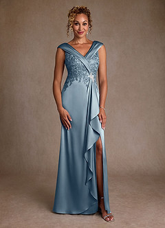 Azazie Santa Monica Mother of the Bride Dresses Dusty Blue A-Line Lace Dress image3
