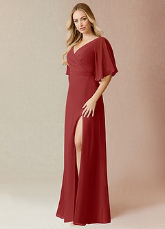 Azazie Cierra Brautjungfernkleider A-Linie V-Hals Chiffon Kleid Rost image3
