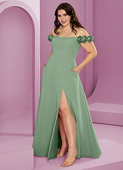 Barbie ♥ Azazie Brautjungfernkleider Wandelbar A-Linie Schulterfrei Chiffon Kleid Matcha image14