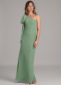 Azazie Capri Bridesmaid Dresses Matcha A-Line One Shoulder Chiffon Dress image5