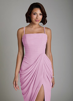 Azazie Nyra Robes de demoiselle d'honneur Robe Fourreau en Mousseline de soie Corset Rose Bonbon image3