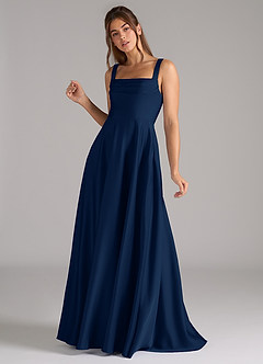 Azazie Shaude Bridesmaid Dresses Dark Navy A-Line Pleated Stretch Satin Dress image5