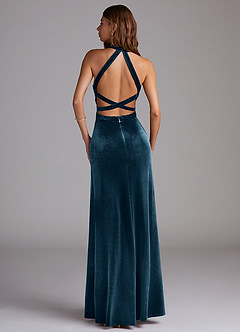 Azazie Clarice Jurken voor bruidsmeisjes Jurk van flueel met A-Lijn Zijsplit Blauwe Topaas image2