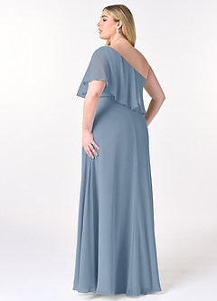 Azazie Lizzy Vestidos de damas de honor Vestido de Azul Polvoriento de Gasa de Corte en A con Hombro unilateral image11