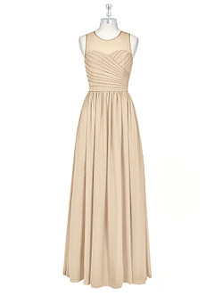 Azazie Nina Abiti da Damigella Abito A-Line in Chiffon Plissettato Champagne image6