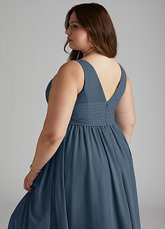 Azazie Yetta Maternity Bridesmaid Dresses A-Line V-Neck Gathered Chiffon Floor-Length Dress image12
