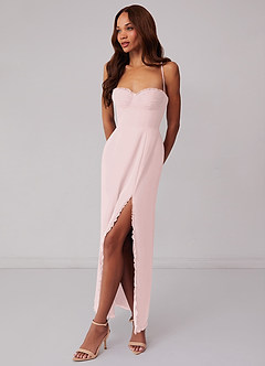 Barbie ♥ Azazie Bridesmaid Dresses Blushing Pink Sheath Corset Chiffon Dress image2
