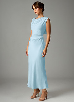 Azazie Kieryn Bridesmaid Dresses Sky Blue Mermaid Pleated Stretch Satin Dress image3
