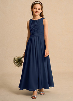 Azazie Ducky Junior Formal Flower Girl Dresses Dark Navy A-Line Pleated Chiffon Dress image4