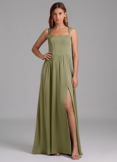 Azazie Rosaline Suknie dla druhen Linia A Rozcięcie z boku Satyna elastyczna Do ziemi Sukienka image1