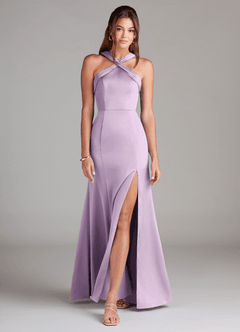 Azazie Rue Bridesmaid Dresses Frosted Lilac A-Line Pleated Stretch Satin Dress image1