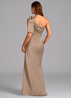 Azazie Yuanna Bridesmaid Dresses Taupe Mermaid One Shoulder Stretch Satin Dress image2