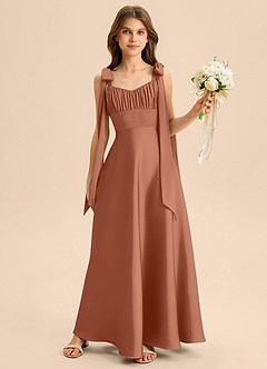 Azazie Halley Junior Abito A-Line in Raso Elasticizzato Fiocco Bronzo image4