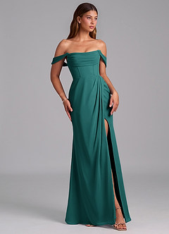 Azazie Johana Bridesmaid Dresses Peacock Mermaid Off the Shoulder Chiffon Convertible Dress image6