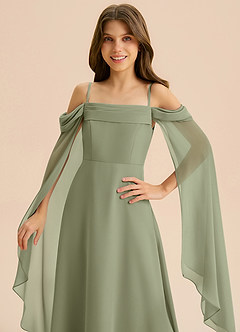 Azazie Moana Junior Linia A Pofałdowany Szyfon Długość podłogi Młodsza druhna Sukienka image7