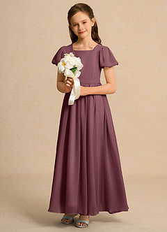 Azazie Joss Flower Girl Dresses Sangria A-Line with Sleeves Chiffon Dress image12