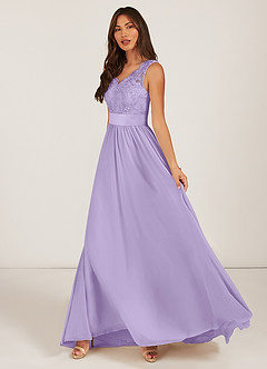 Azazie Gertrude Bridesmaid Dresses Lilac A-Line Lace Chiffon Dress image3