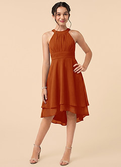Azazie Linna Junior Paprika A-Line Pleated Chiffon Dress image1
