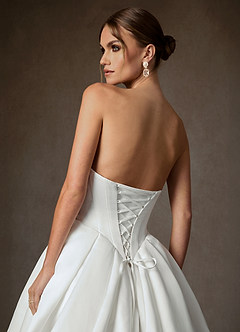 Azazie Suki Wedding Dresses Diamond White Ball-Gown Off the Shoulder Satin Dress image11