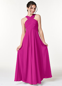 Azazie Kaleigh Junior Fuchsia A-Line Pleated Chiffon Dress image4