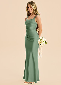 Azazie Lula Junior Matcha Sheath Pleated Stretch Satin Dress image5