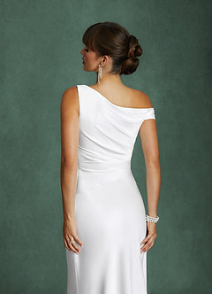 Azazie Ciara Wedding Dresses Diamond White Mermaid Off the Shoulder Stretch Satin Dress image7