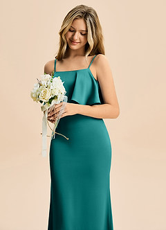 Azazie Galene Junior Mrenneito Joustava satiini Lattian pituus Nuorempi morsiusneito Pukeutua image5