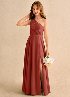 Azazie Puddles Girls Formal Flower Girl Klänningar Klä A-Line i Chiffong Ena axeln image3