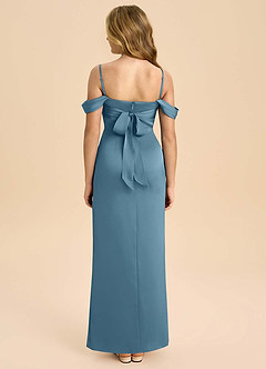 Azazie Saige Junior Osłona Zza ramienia Satyna elastyczna Długość podłogi Młodsza druhna Sukienka image2