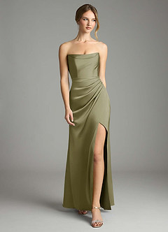 Azazie Leonis Bridesmaid Dresses Pistachio Mermaid Pleated Stretch Satin Convertible Dress image5