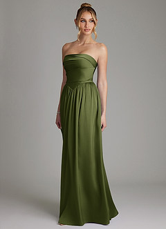 Azazie Zena Bridesmaid Dresses Olive A-Line Strapless Stretch Satin Dress image5