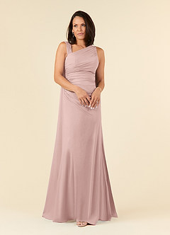 Azazie Franchesca Mother of the Bride Dresses Dusty Rose Mermaid Pleated Stretch Chiffon Dress image4