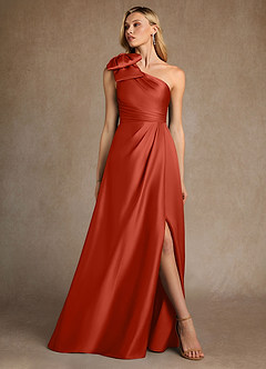 Azazie Easton Mother of the Bride Dresses Rust A-Line One Shoulder Stretch Satin Dress image4