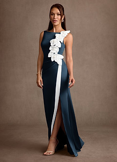 Azazie Lilian Mother of the Bride Dresses Dark Navy Mermaid Beaded Stretch Satin Dress image4