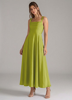 Azazie Shaude Bridesmaid Dresses Lemongrass A-Line Pleated Stretch Satin Dress image4