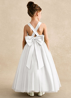 Azazie Peanut Robe Demoiselle D'honneur Fillette Robe Trapèze en Tulle Bretelle Blanc image1