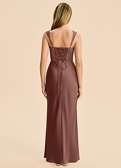 Azazie Agustina Junior Espresso Sheath Pleated Stretch Satin Dress image2