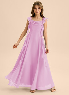 Azazie Carmin Junior Abito A-Line in Chiffon Increspato Rosa Confetto image1