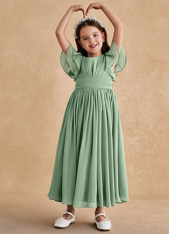 Azazie Ali Flower Girl Dresses Matcha A-Line Pleated Chiffon Dress image3