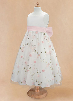 Azazie Pollie Flower Girl Dresses Blushing Pink Blushing Pink A-Line Bow Tulle Dress image12