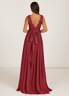 Azazie Gertrude Brautjungfernkleider A-Linie Spitze Chiffon Kleid Granatapfelrot image2