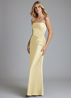 Azazie Lenya Final Sale Lemon Sorbet Sheath Pleated Stretch Satin Dress image4