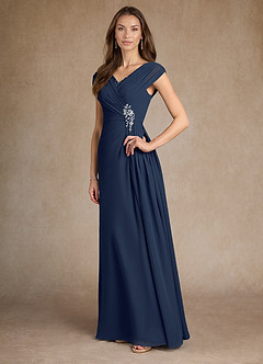Azazie Bronson Mère de la mariée Robes Robe Trapèze en Mousseline de soie Plissée Bleu Marine Foncé image4