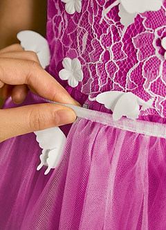 Azazie Darlina Robe Demoiselle D'honneur Fillette Robe Princesse en Tulle Dentelle Ivoire Fuchsia image12
