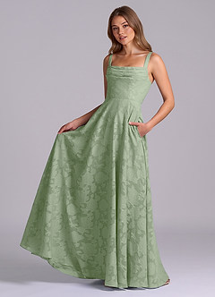 Azazie Shaude 신부 들러리 드레스 A라인 주름진 플로럴 번아웃 바닥 길이 드레스 image5