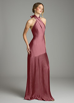 Azazie Nayeli Final Sale Desert Rose A-Line Pleated Stretch Satin Dress image5