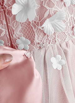 Azazie Celia vestidos de niña de las flores Vestido de Rosa Empolvado de Tul de Corte en A con Encaje image8