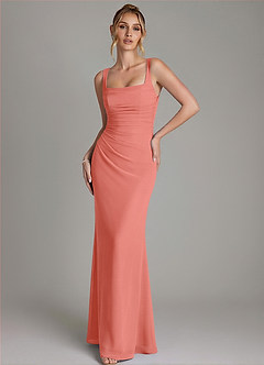 Azazie Agustina Bridesmaid Dresses Salmon Pink Mermaid Corset Chiffon Dress image4